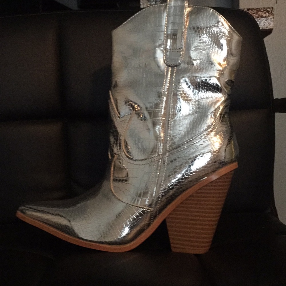 Silver cowboy boots mock YSL (make offer)worn once